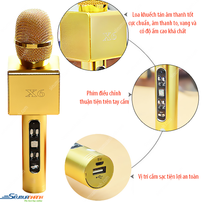 Micro hát karaoke kèm loa bluetooth X6